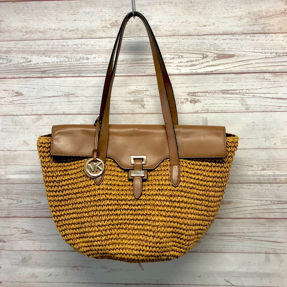 Michael Kors 'Naomi' Large Straw/Leather Tote Bag
